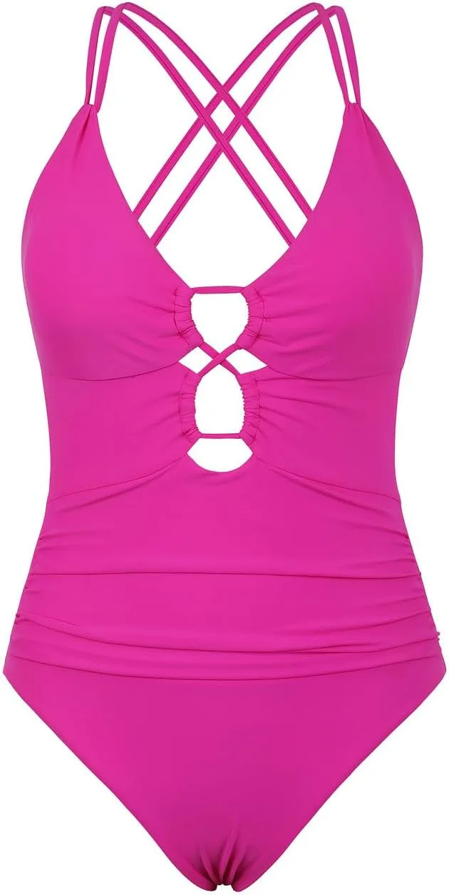 Hilor Women's Underwire One Piece Swimsuits Plunge V Neck Bathing Suits Sexy Cutout Monokini Swimwear
