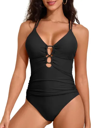 Hilor Women's Underwire One Piece Swimsuits Plunge V Neck Bathing Suits Sexy Cutout Monokini Swimwear