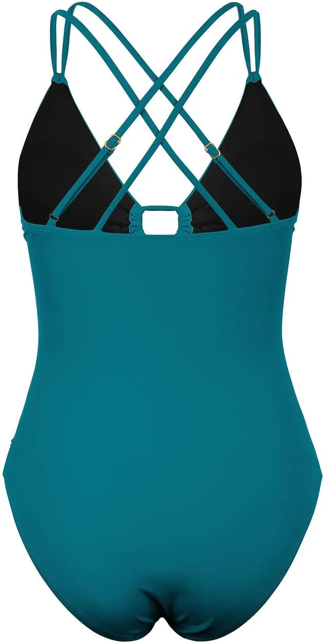 Hilor Women's Underwire One Piece Swimsuits Plunge V Neck Bathing Suits Sexy Cutout Monokini Swimwear