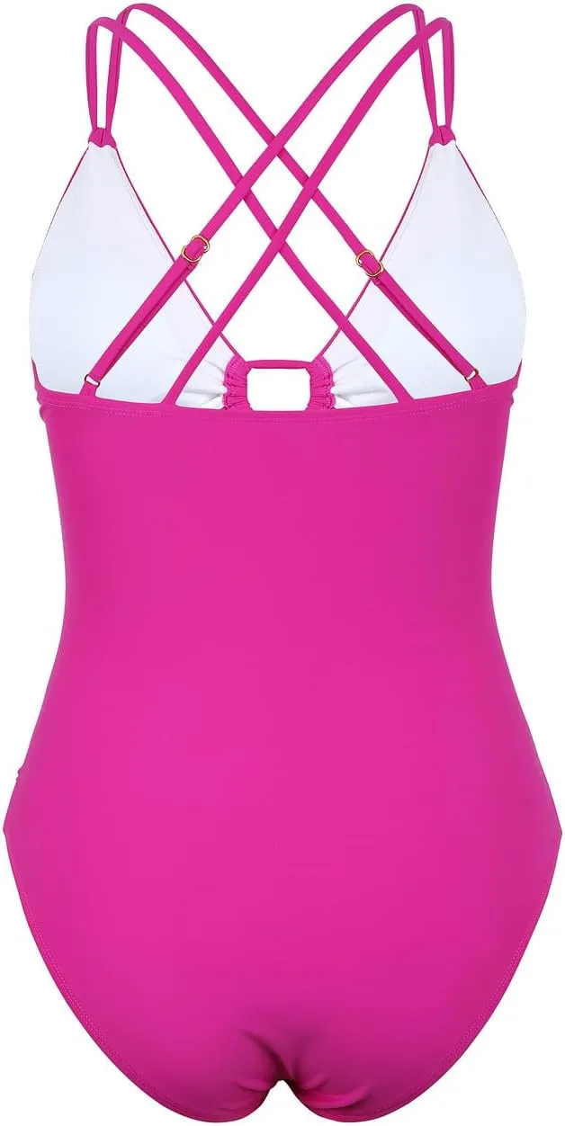 Hilor Women's Underwire One Piece Swimsuits Plunge V Neck Bathing Suits Sexy Cutout Monokini Swimwear