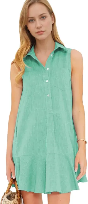 Hixiaohe Women Summer Shirt Dresses Casual Button Down Sleeveless Mini Dress for Women Beach Flowy Short Sundresses