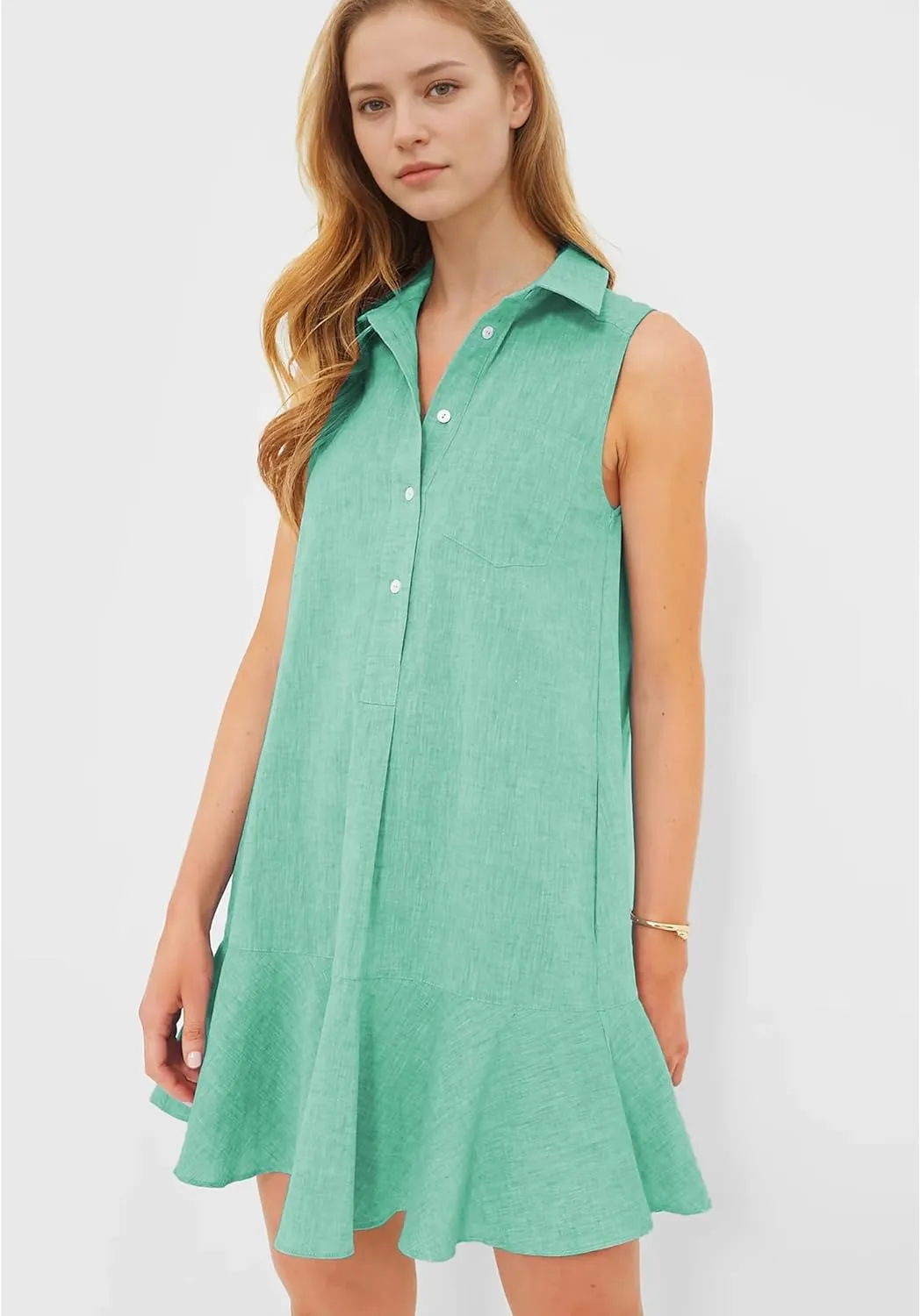 Hixiaohe Women Summer Shirt Dresses Casual Button Down Sleeveless Mini Dress for Women Beach Flowy Short Sundresses