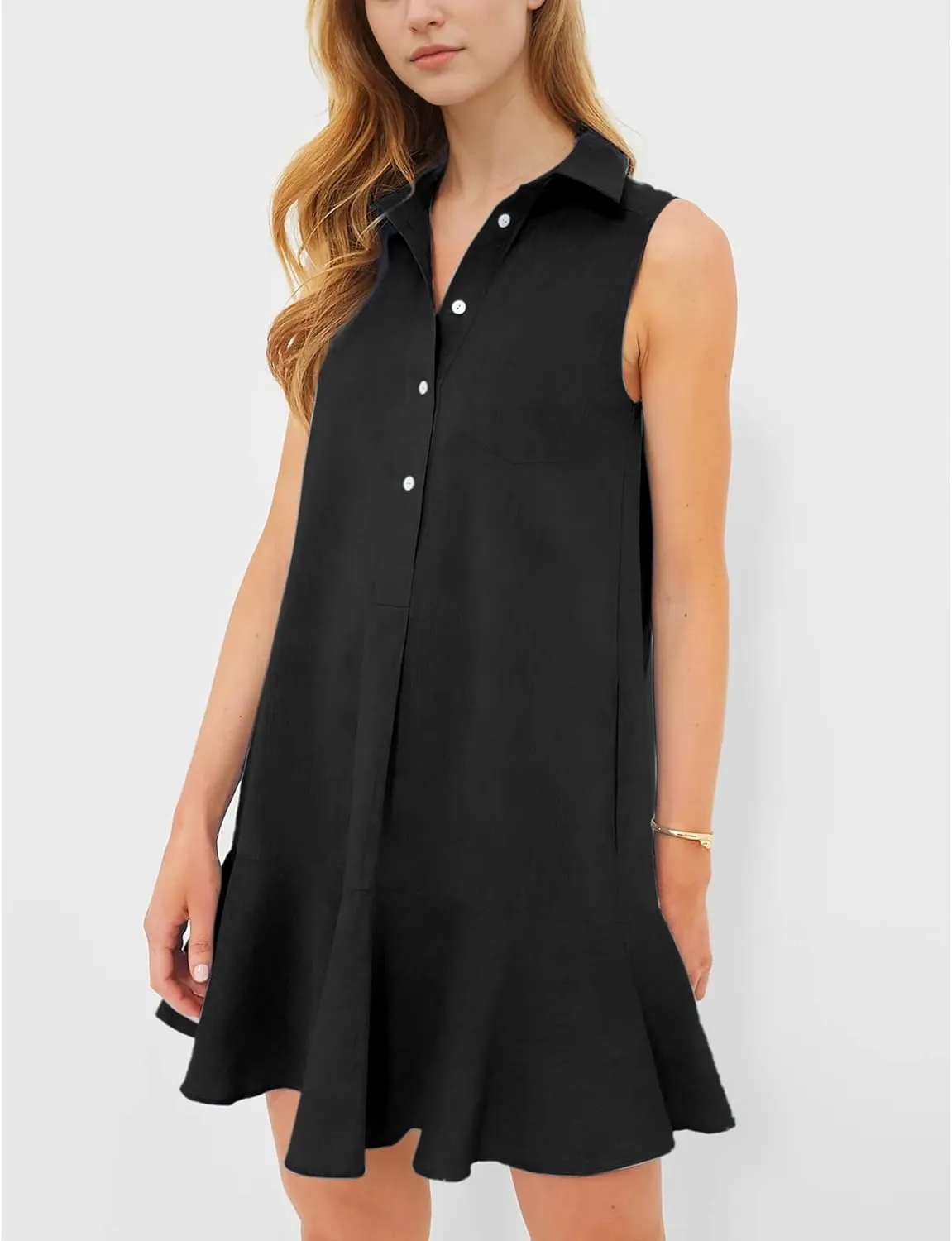 Hixiaohe Women Summer Shirt Dresses Casual Button Down Sleeveless Mini Dress for Women Beach Flowy Short Sundresses