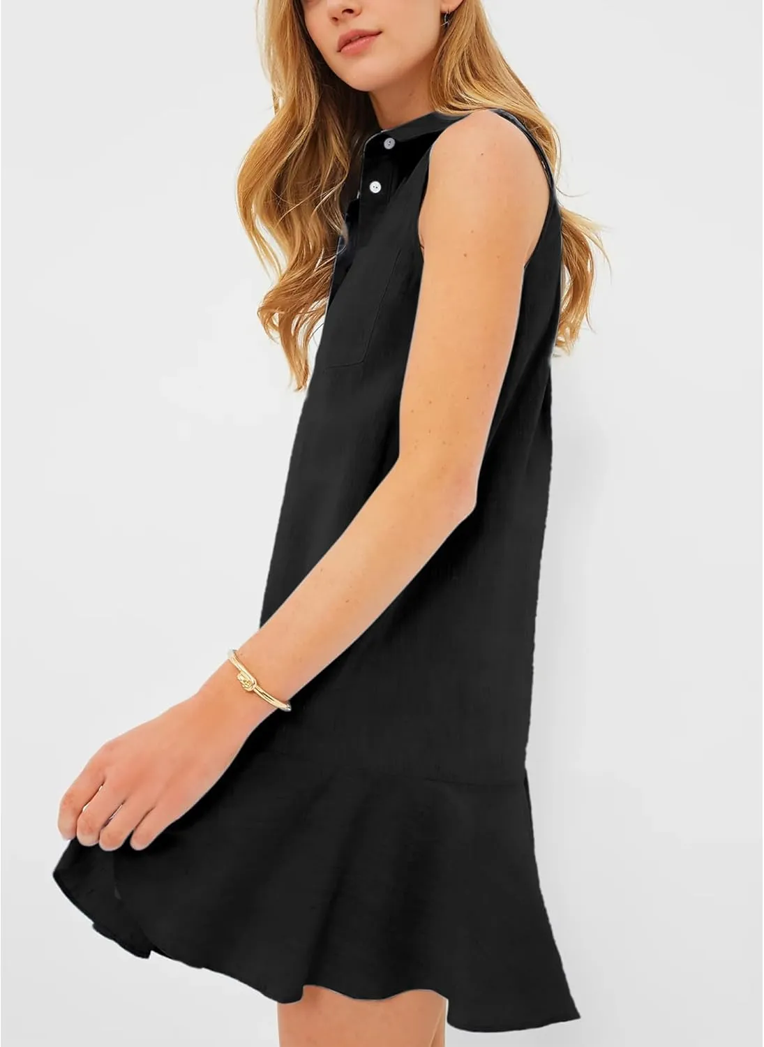 Hixiaohe Women Summer Shirt Dresses Casual Button Down Sleeveless Mini Dress for Women Beach Flowy Short Sundresses