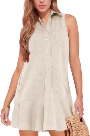 Hixiaohe Women Summer Shirt Dresses Casual Button Down Sleeveless Mini Dress for Women Beach Flowy Short Sundresses