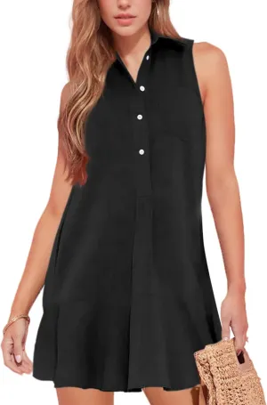 Hixiaohe Women Summer Shirt Dresses Casual Button Down Sleeveless Mini Dress for Women Beach Flowy Short Sundresses