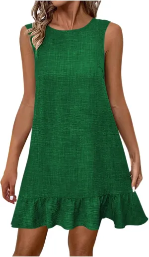hlysgo Mini Dresses for Women 2025 Summer Ruffled Hem Beach Vacation Sundress Casual Loose Fit Sleeveless Going Out Dress