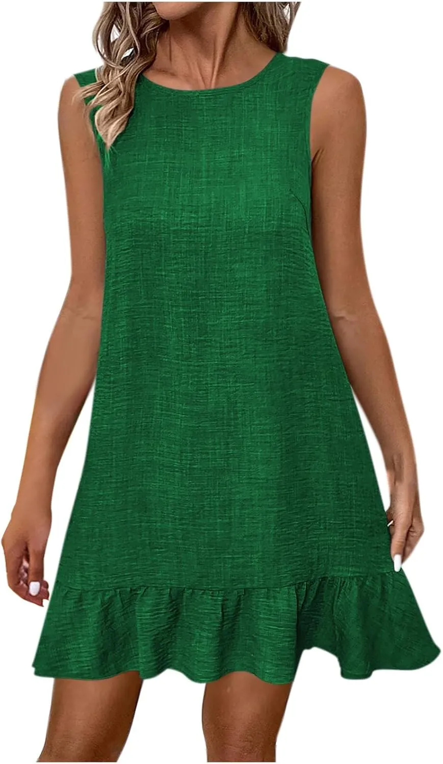 hlysgo Mini Dresses for Women 2025 Summer Ruffled Hem Beach Vacation Sundress Casual Loose Fit Sleeveless Going Out Dress