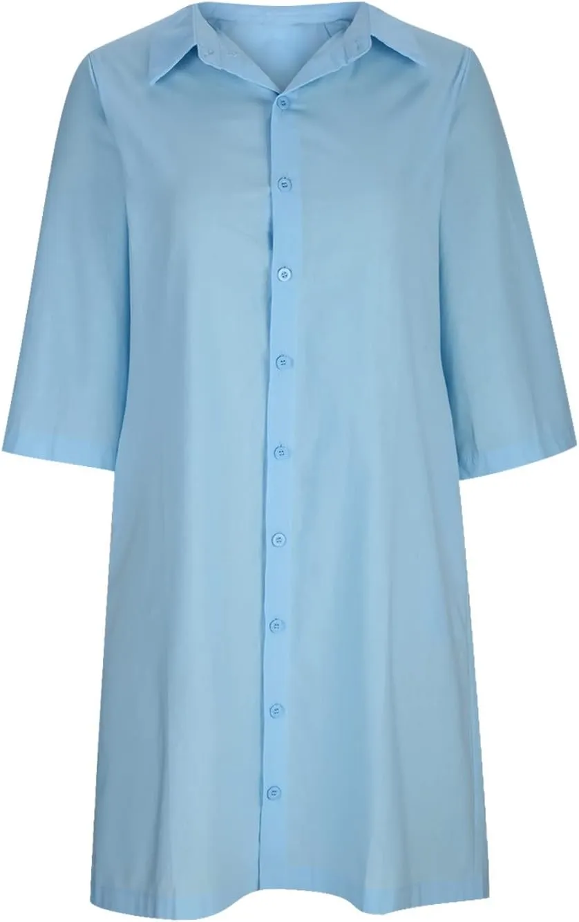 hlysgo Vacation Dresses for Women 2025 Trendy Button Down V Neck Half Sleeve Mini Dress Summer Cotton Linen Beach Dress