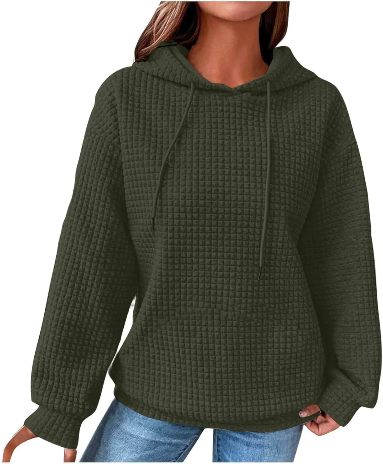Hoodies For Women Casual Pullover Long Sleeve Drawstring Hooded Sweatshirt with Pocket 2024