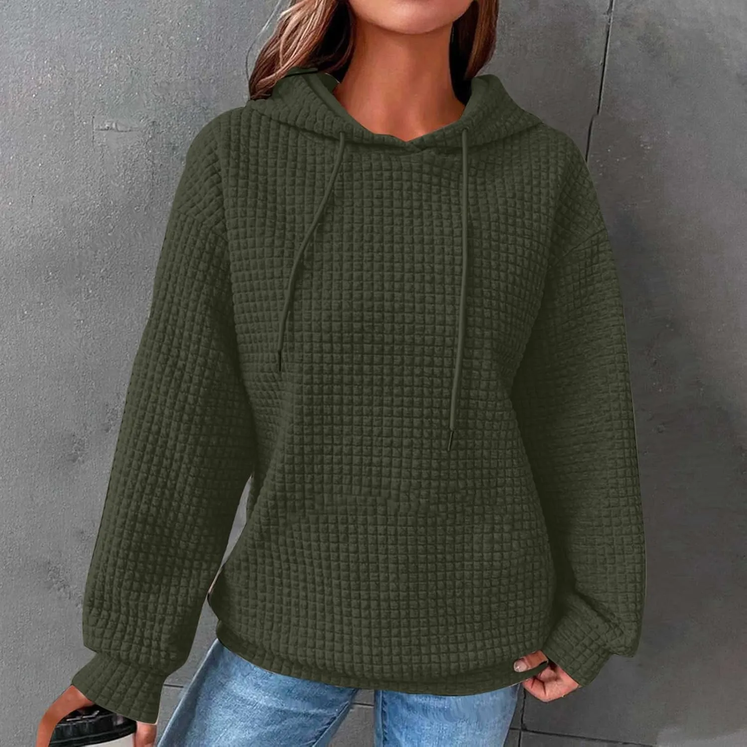 Hoodies For Women Casual Pullover Long Sleeve Drawstring Hooded Sweatshirt with Pocket 2024