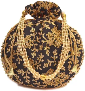 IGH Ethnic Potli Bag Ladies Handbag Batwa Pearls Handle Clutch Purse for Bridal Women