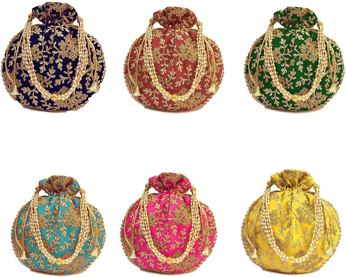 IGH Ethnic Potli Bag Ladies Handbag Batwa Pearls Handle Clutch Purse for Bridal Women