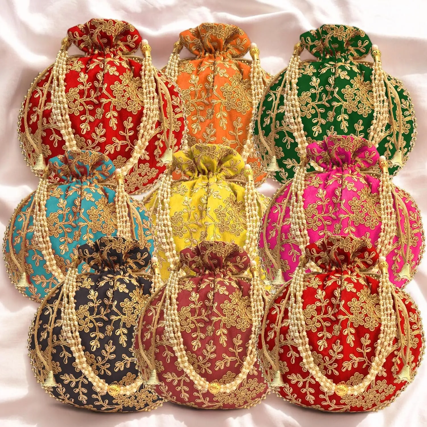 IGH Ethnic Potli Bag Ladies Handbag Batwa Pearls Handle Clutch Purse for Bridal Women