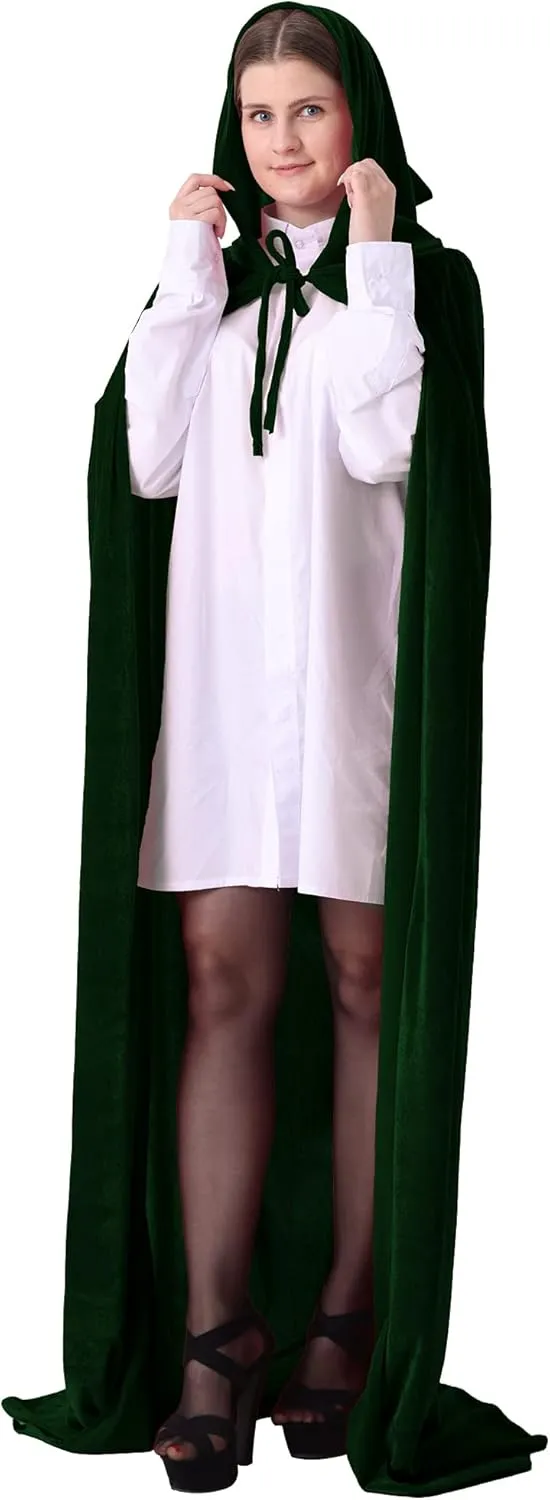 IvyRobes Unisex Adult and Kid Hooded Velvet Cloak Full Length Halloween Cape for Wizard Christmas Party Cosplay Costumes