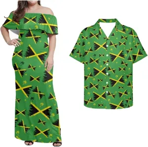 Jamaican Couple Matching Jamaican Clothing Jamaica Flag Dresses & Man Shirt Jamaican Couple Dress for Men and Women