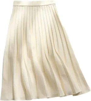 Jegsnoe Women Knitted Midi Skirt Elegant A-Line High Waist Pleated Long Skirt