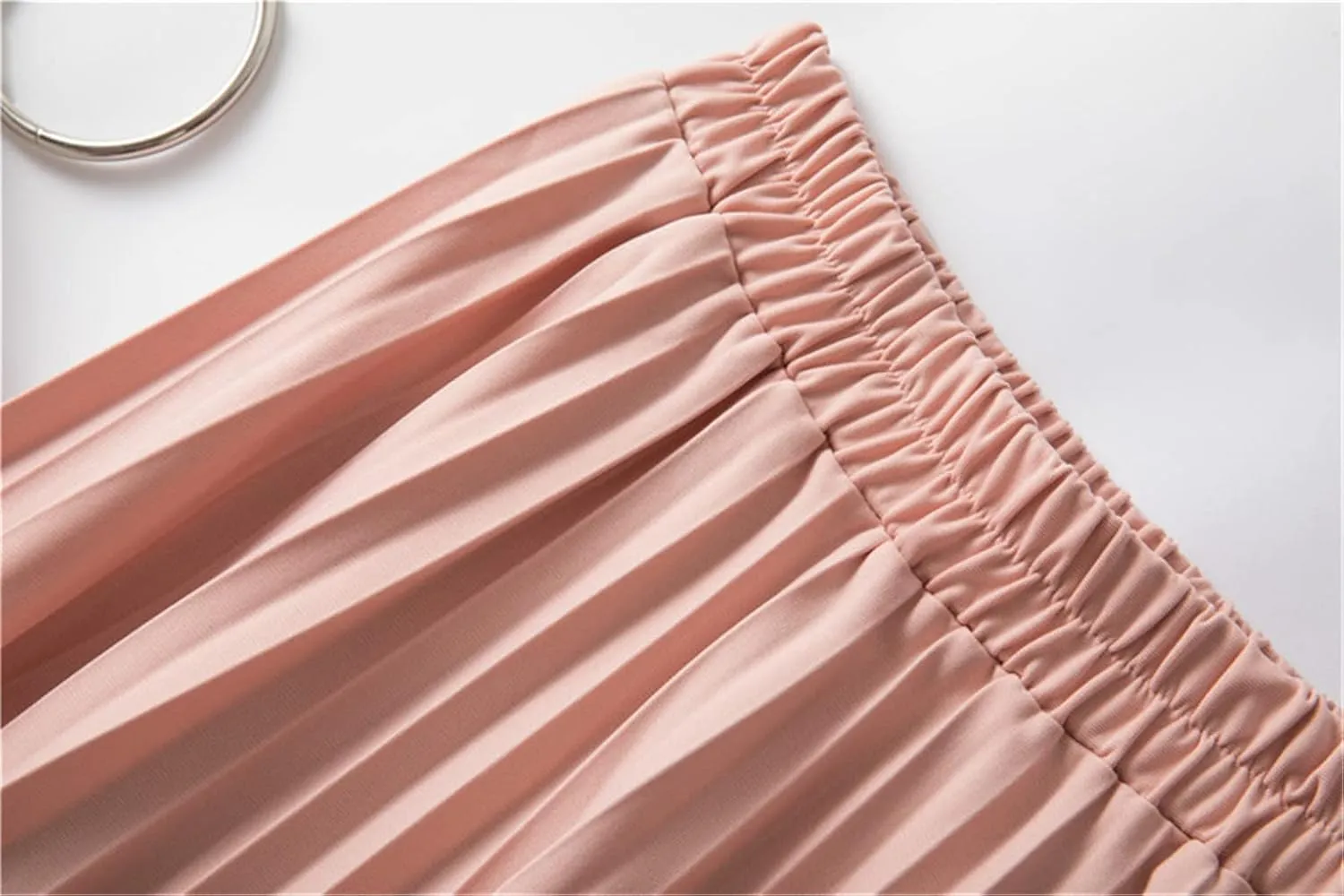 Jegsnoe Women's Pleated Midi Skirt Elastic High Waist Casual Long Preppy Maxi Skirt