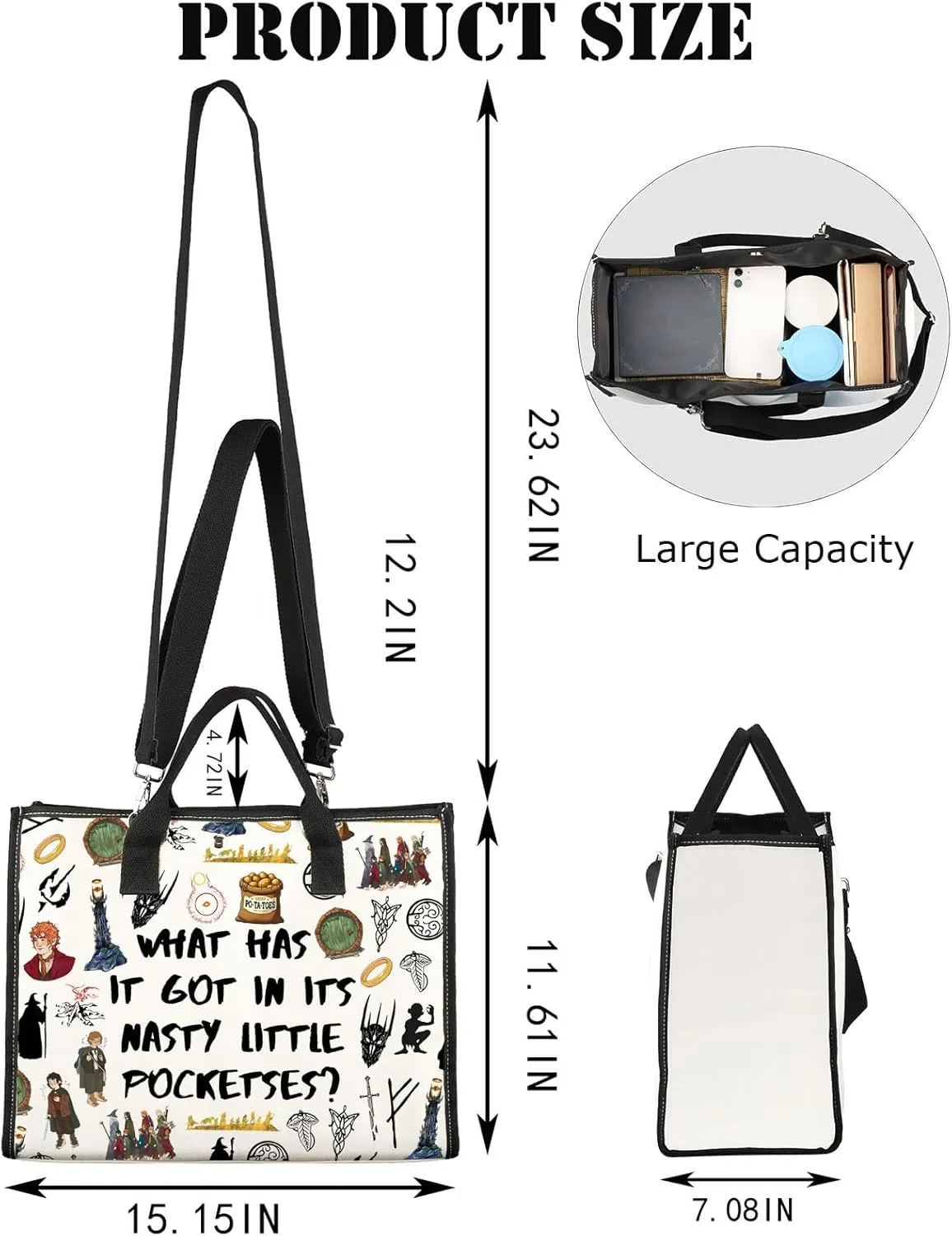JNIAP Fantasy Rings Makeup Bag Fantasy Movie Gift What Has It Got In Its Nasty Little Pockets Gifts Fantasy Book Merchandise(WHAT HAS Tote)