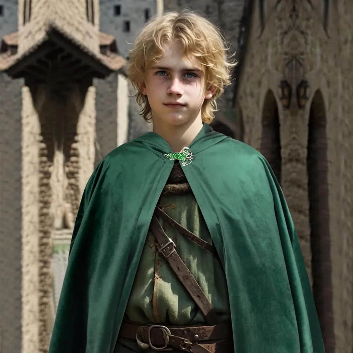 Joukavor Lord of The Rings Hobbit Cloak with LOTR Leaf Brooch