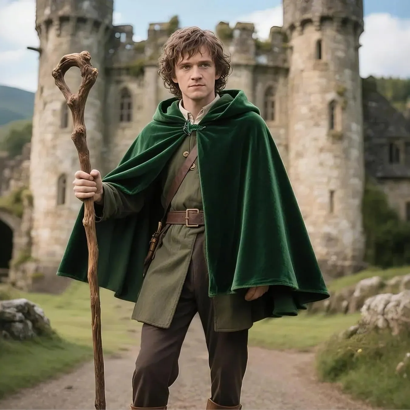 Joukavor Lord of The Rings Hobbit Cloak with LOTR Leaf Brooch