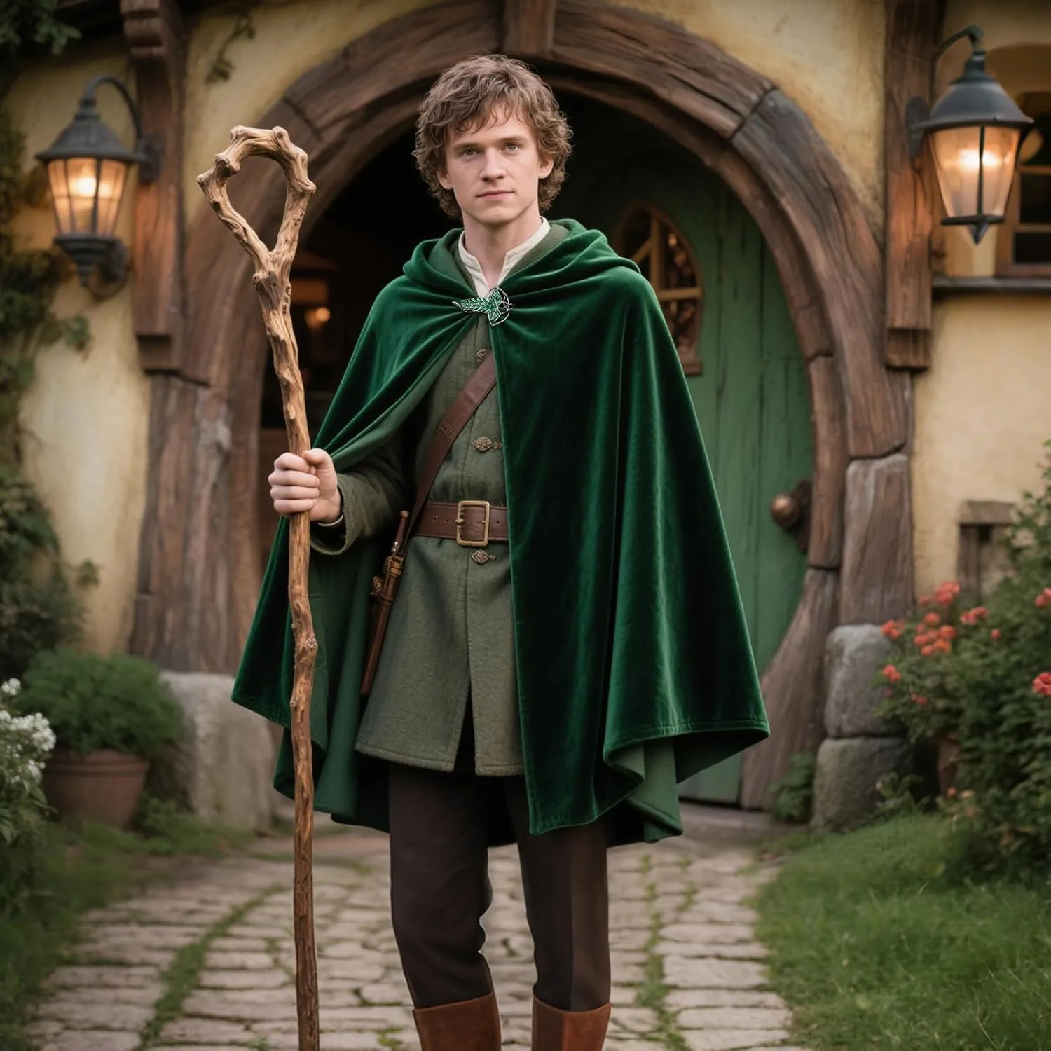 Joukavor Lord of The Rings Hobbit Cloak with LOTR Leaf Brooch