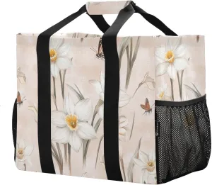 JUNZAN Nature Narcissus Blush_3 Utility Tote Bags For Women Foldable Beach Tote With Pockets Grocery Bags Reusable Canvas Carrier Bags