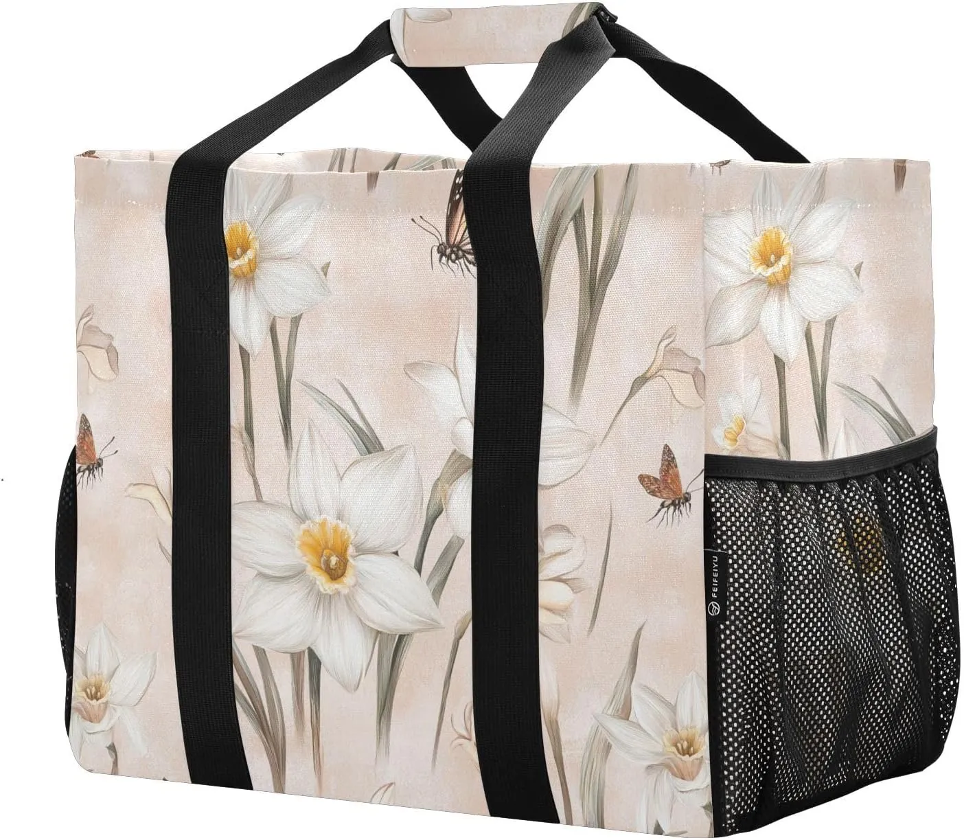 JUNZAN Nature Narcissus Blush_3 Utility Tote Bags For Women Foldable Beach Tote With Pockets Grocery Bags Reusable Canvas Carrier Bags