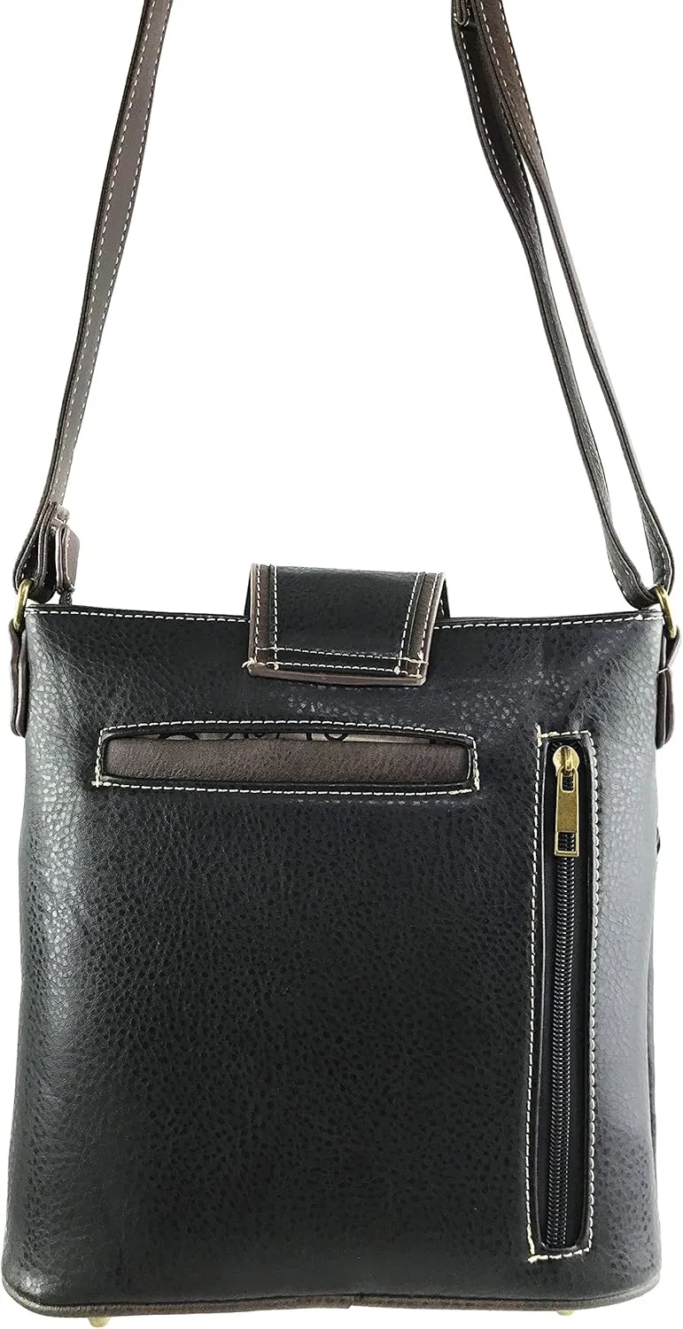 Justin West Patina Girl Western Bronze Floral Buckle Conceal Carry Handbag Purse Tote and Strap Wallet