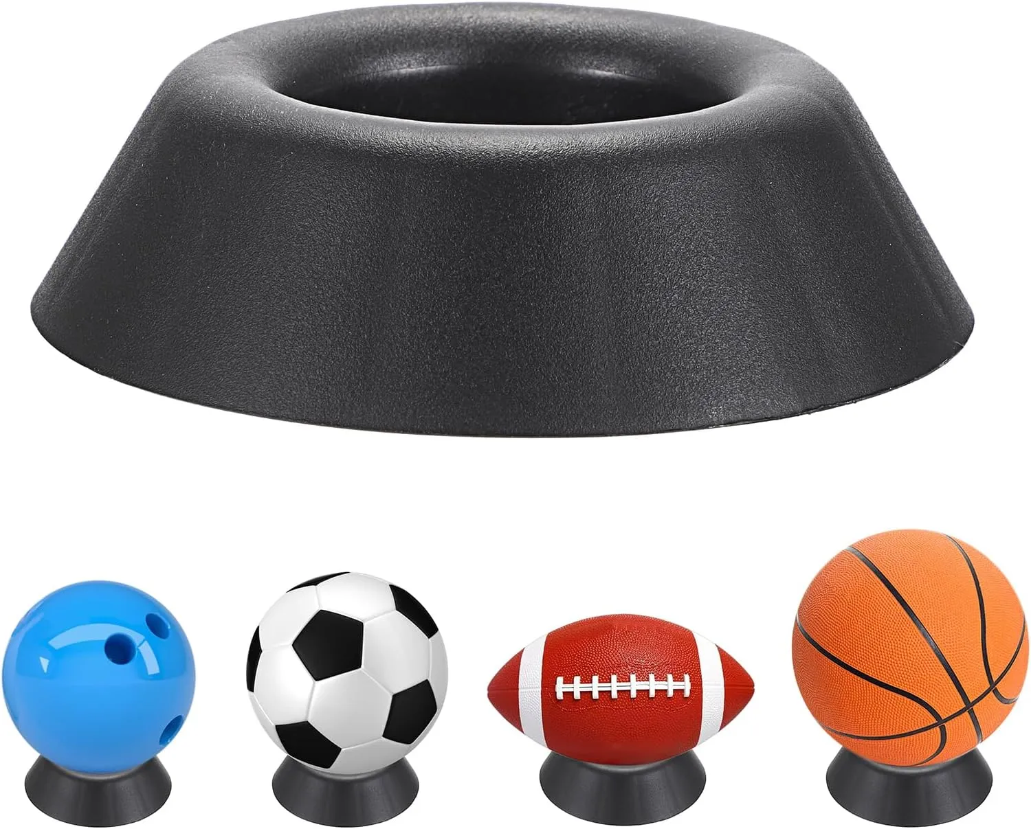 JUXYES Pack of 5 Black Bowling Ball Cup Bowling Ball Holder Stand, Plastic Ball Display Stand Memorabilia Ball Pedestal, Round Display Easel Stands for Basketball, Football, Soccer, Volleyball, Softba
