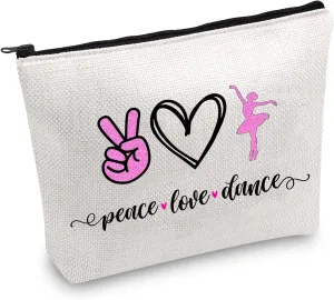 JXGZSO Ballet Dance Makeup Bag - Peace Love Dance Cosmetic Organizer - Gift for Dancer, Coach, Ballet Lover