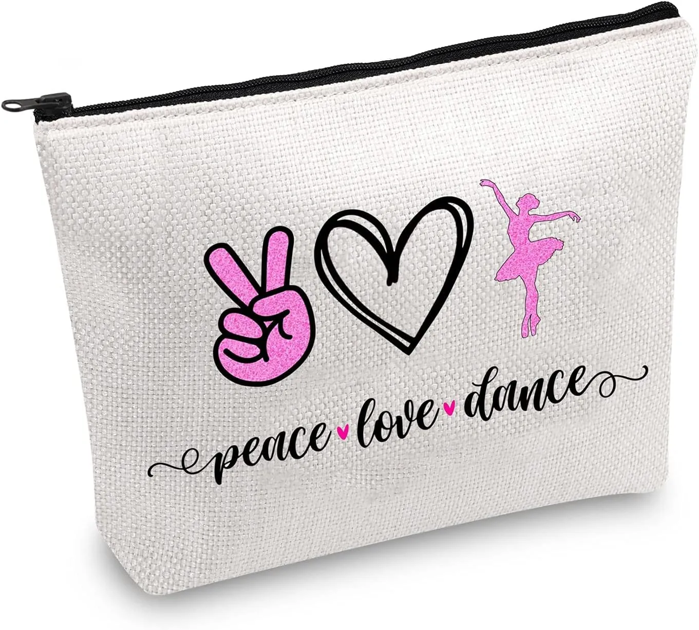 JXGZSO Ballet Dance Makeup Bag - Peace Love Dance Cosmetic Organizer - Gift for Dancer, Coach, Ballet Lover