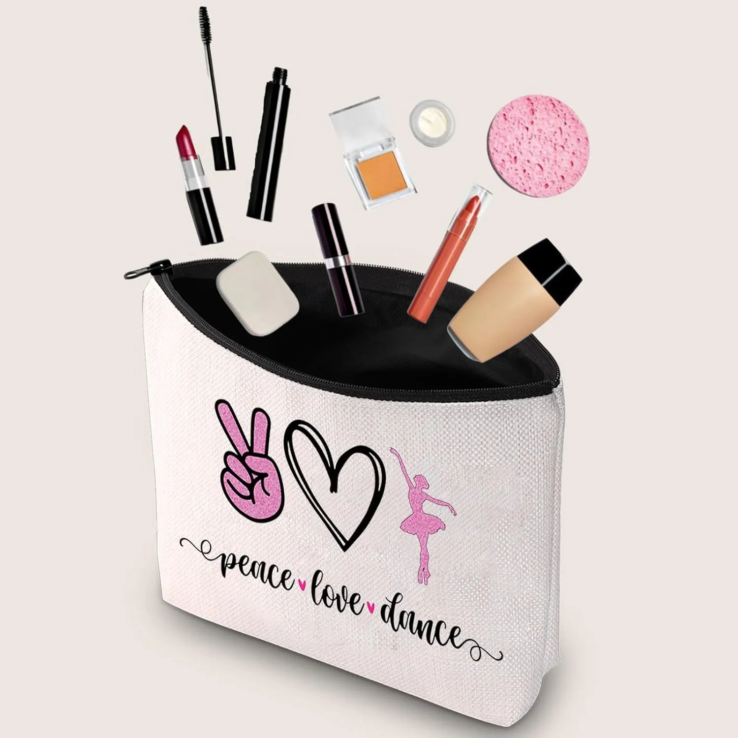 JXGZSO Ballet Dance Makeup Bag - Peace Love Dance Cosmetic Organizer - Gift for Dancer, Coach, Ballet Lover