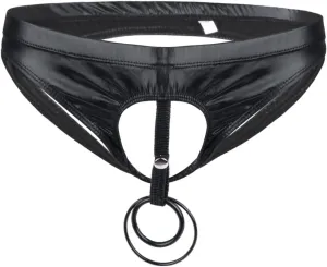 Kaerm Men Metallic Patent Leather T-Back G-String Thong Two O-Ring Holes Bikini Briefs Underwear Clubwear