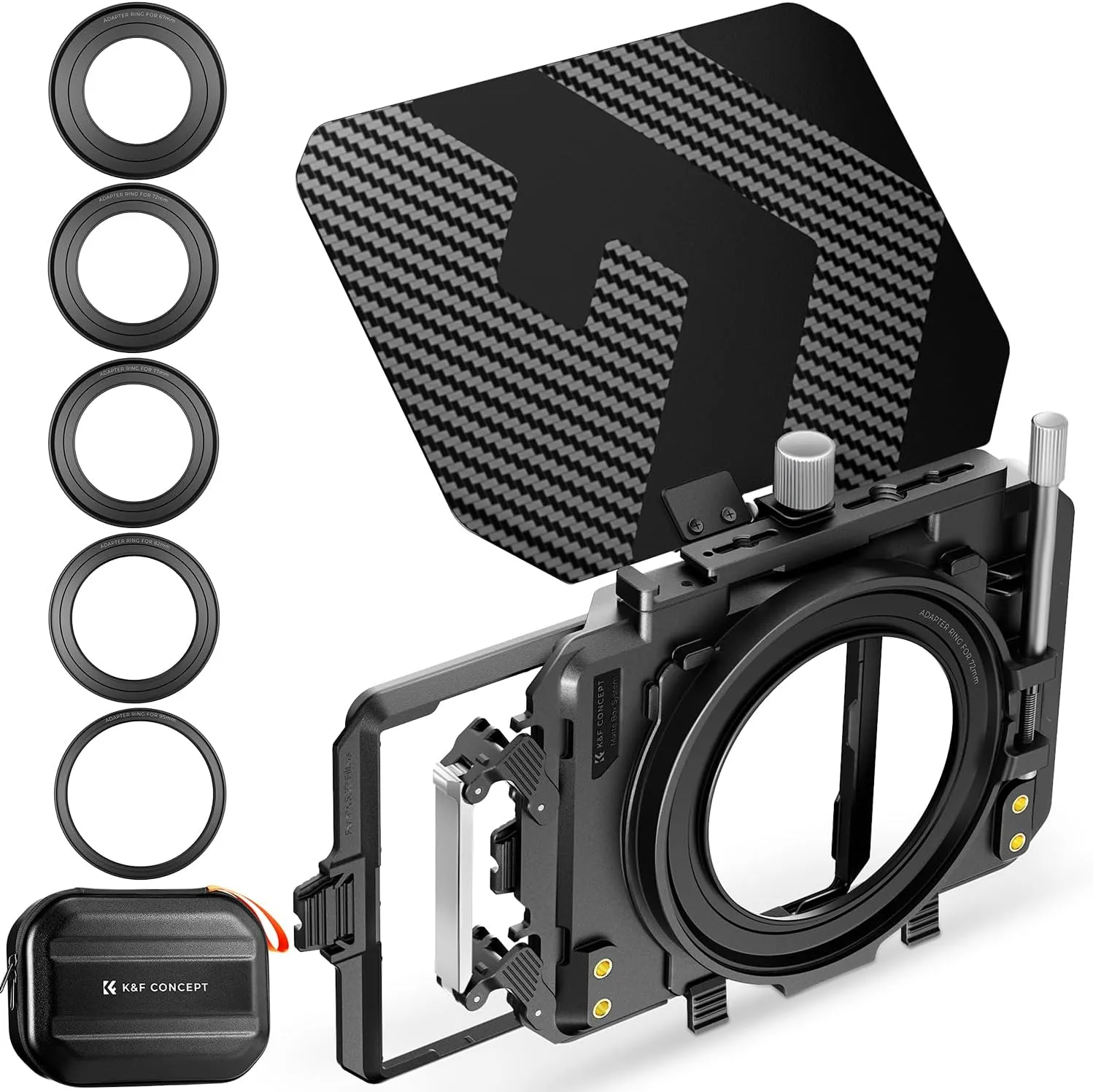 K&F Concept Mini Matte Box, DSLR Mattebox with Carbon Fiber Top Flag Square Filters Trays, for 67/72/77/82/95mm Lenses, for 4x5.65 Square ND UV Filter/Circular Filter