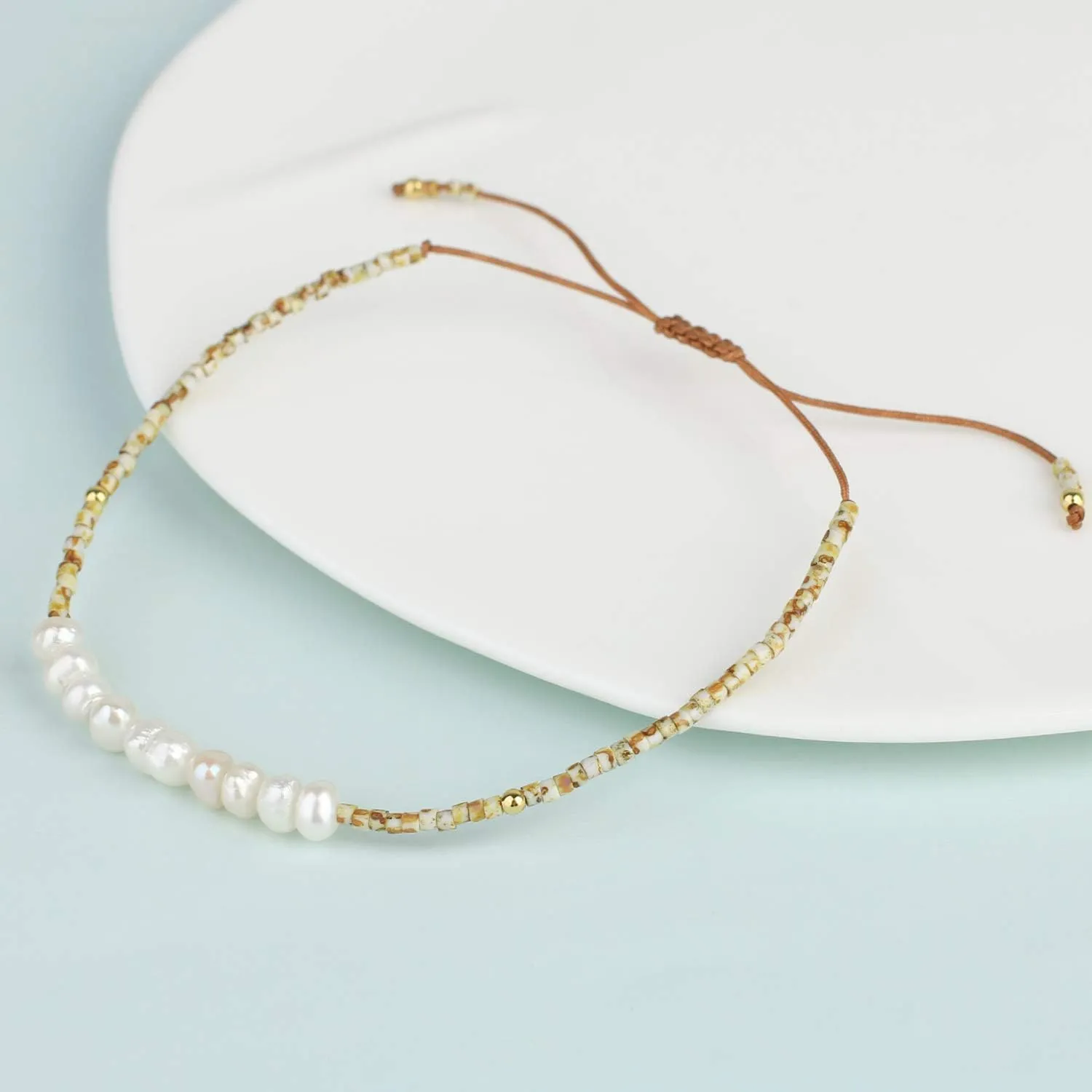 KELITCH Women Pearls Bracelets Handmade Friendship Charm Bracelet Boho Thin Strand Bracelets
