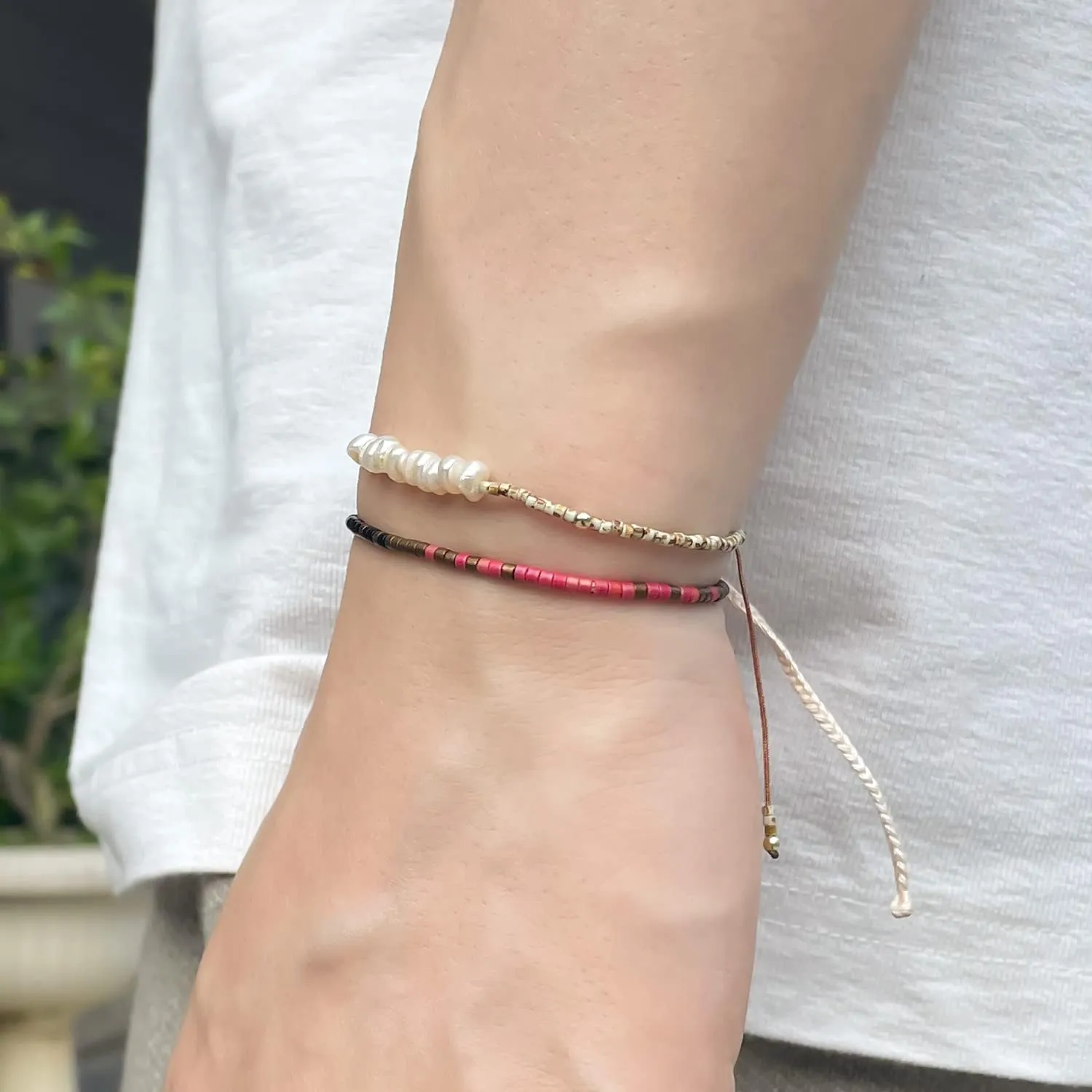 KELITCH Women Pearls Bracelets Handmade Friendship Charm Bracelet Boho Thin Strand Bracelets