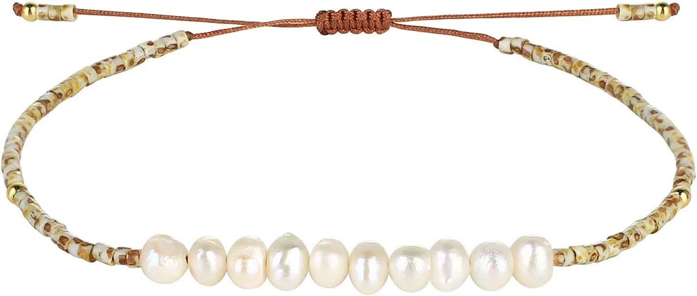 KELITCH Women Pearls Bracelets Handmade Friendship Charm Bracelet Boho Thin Strand Bracelets
