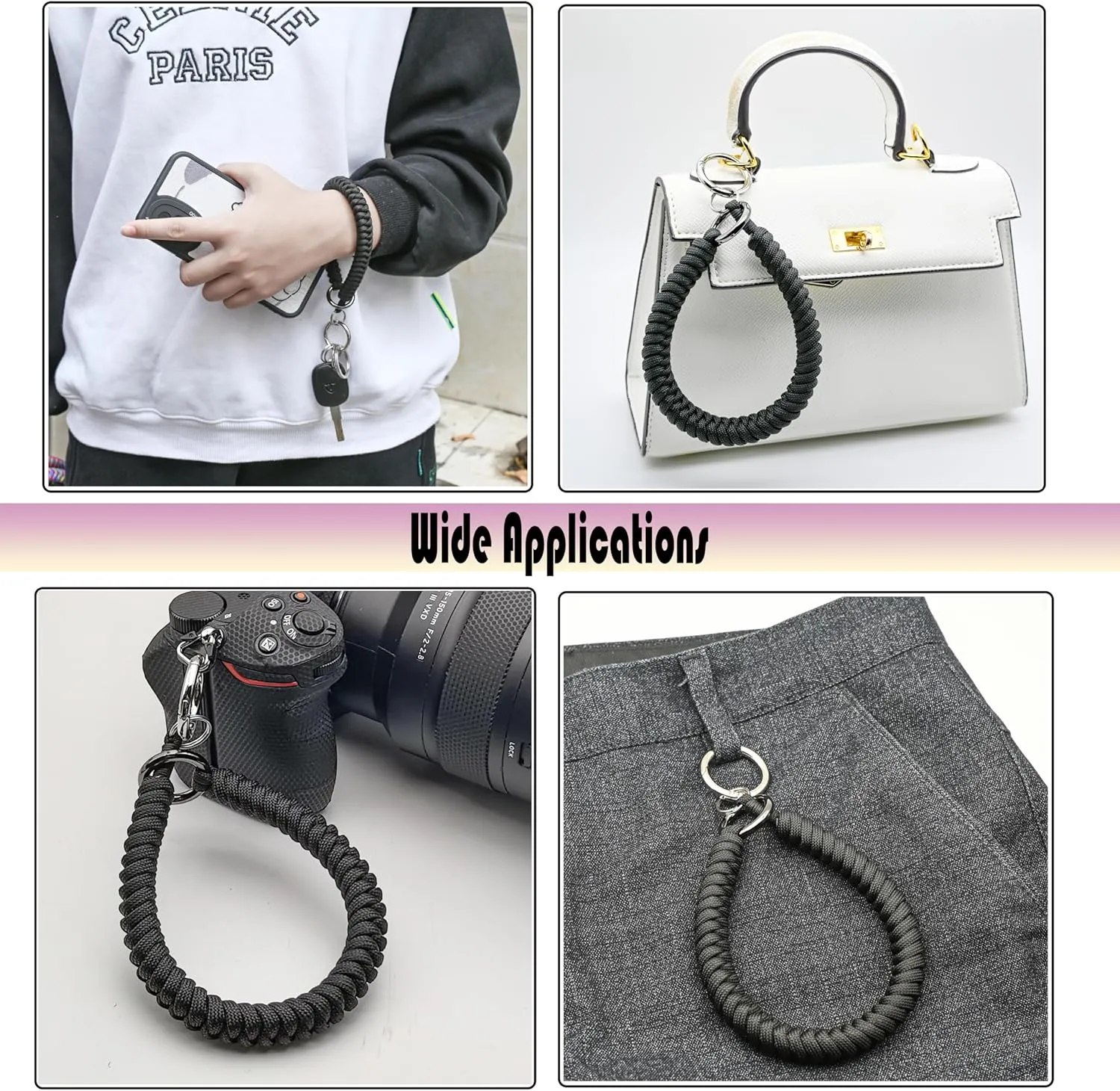 keychain Wristlet Bracelet Key Chain Charm for Women and Men, Wrist Lanyard for Car Keys, Camera Strap Quick Release