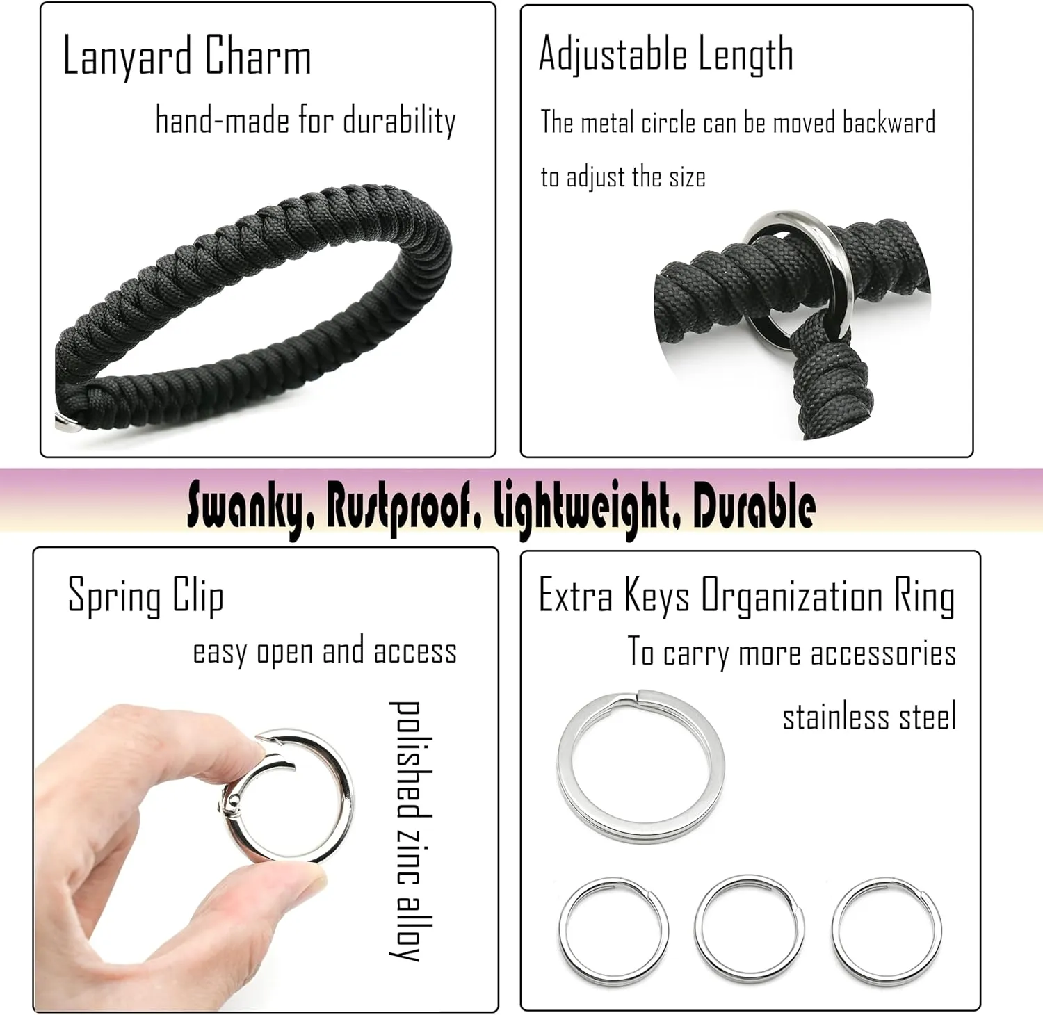 keychain Wristlet Bracelet Key Chain Charm for Women and Men, Wrist Lanyard for Car Keys, Camera Strap Quick Release