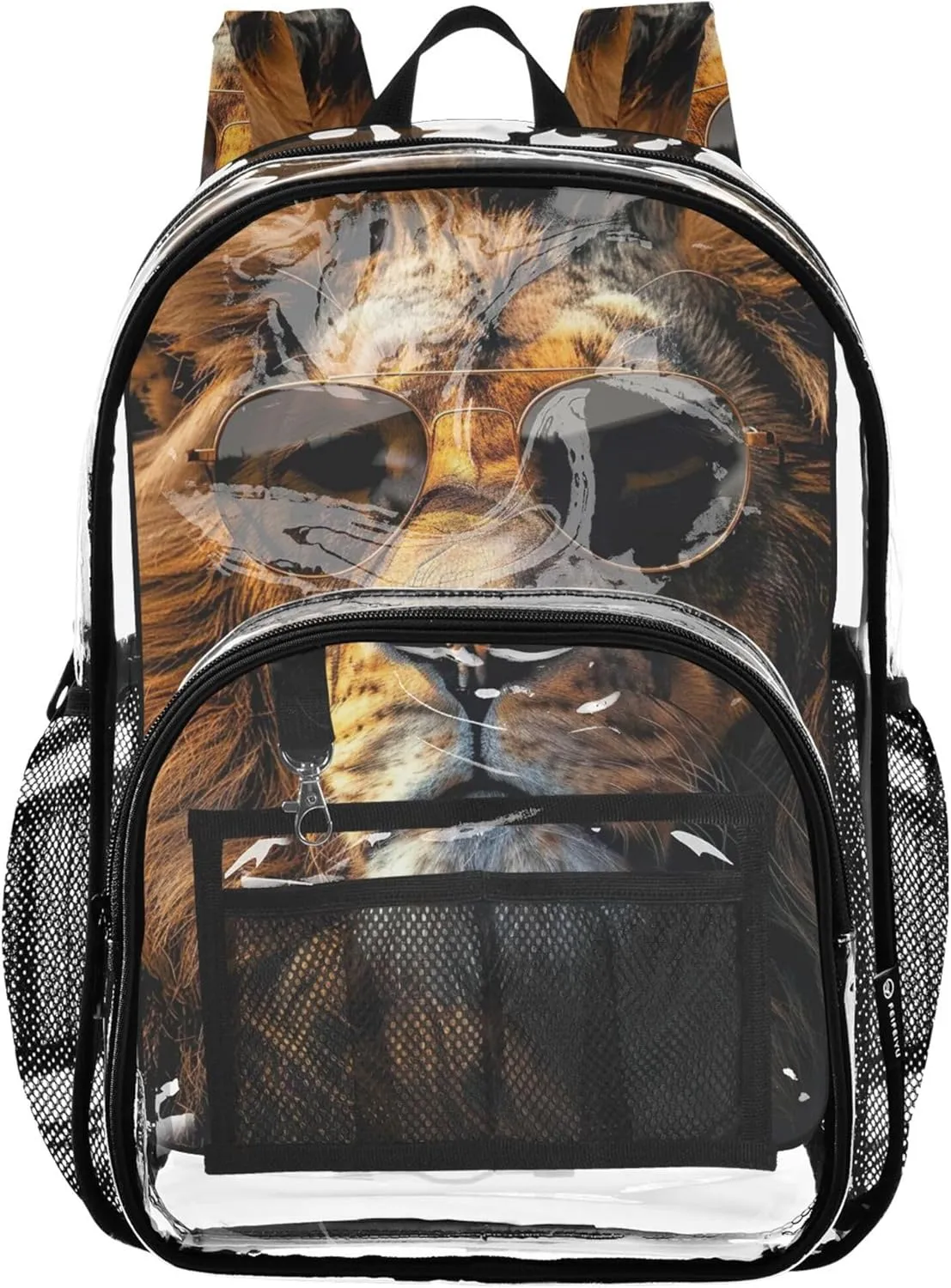 Kids Backpack for Girls Cool Lion Sunglasses Clear Backpack Women Cute Approved Transparent Bag