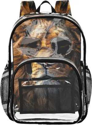 Kids Backpack for Girls Cool Lion Sunglasses Clear Backpack Women Cute Approved Transparent Bag