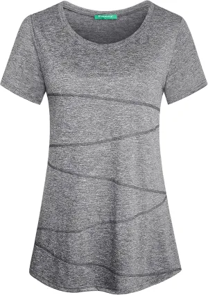 Kimmery Workout Tops for Women Short Sleeve Shirts for Women Quick Dry Line Decor Yoga Tops