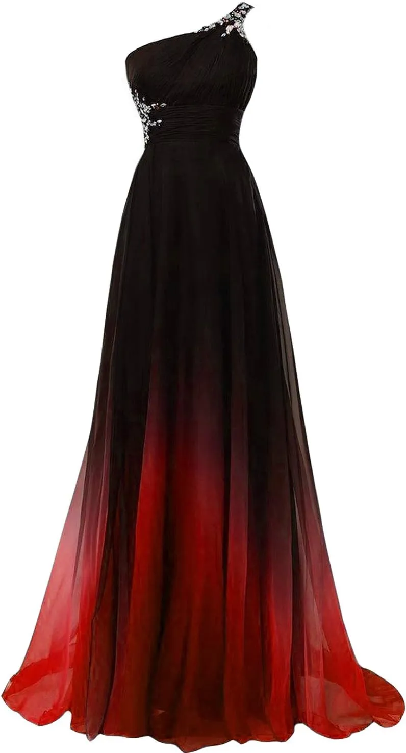 Kivary Beaded Ombre Gradient Chiffon Short Long Prom Evening Homecoming Dresses