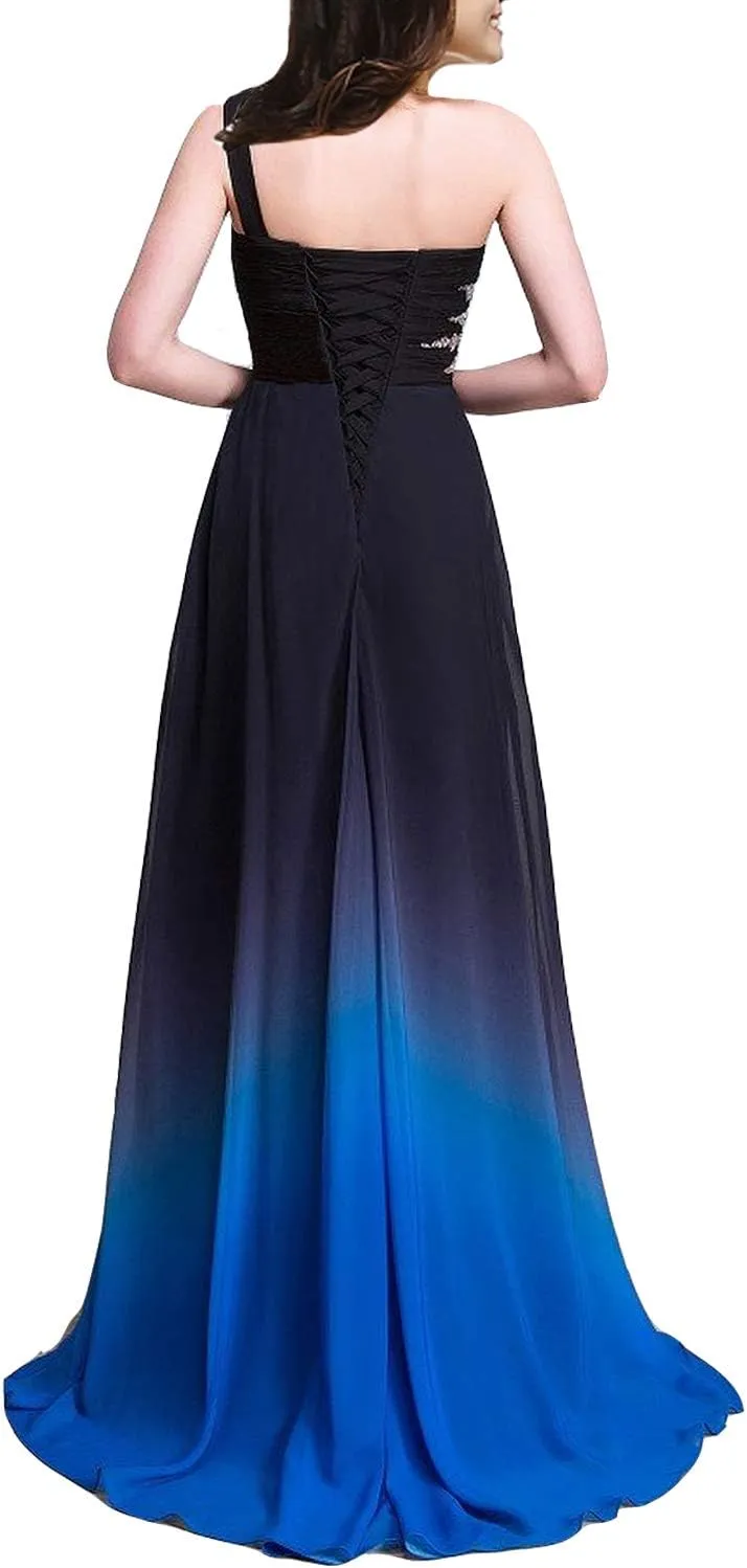 Kivary Beaded Ombre Gradient Chiffon Short Long Prom Evening Homecoming Dresses
