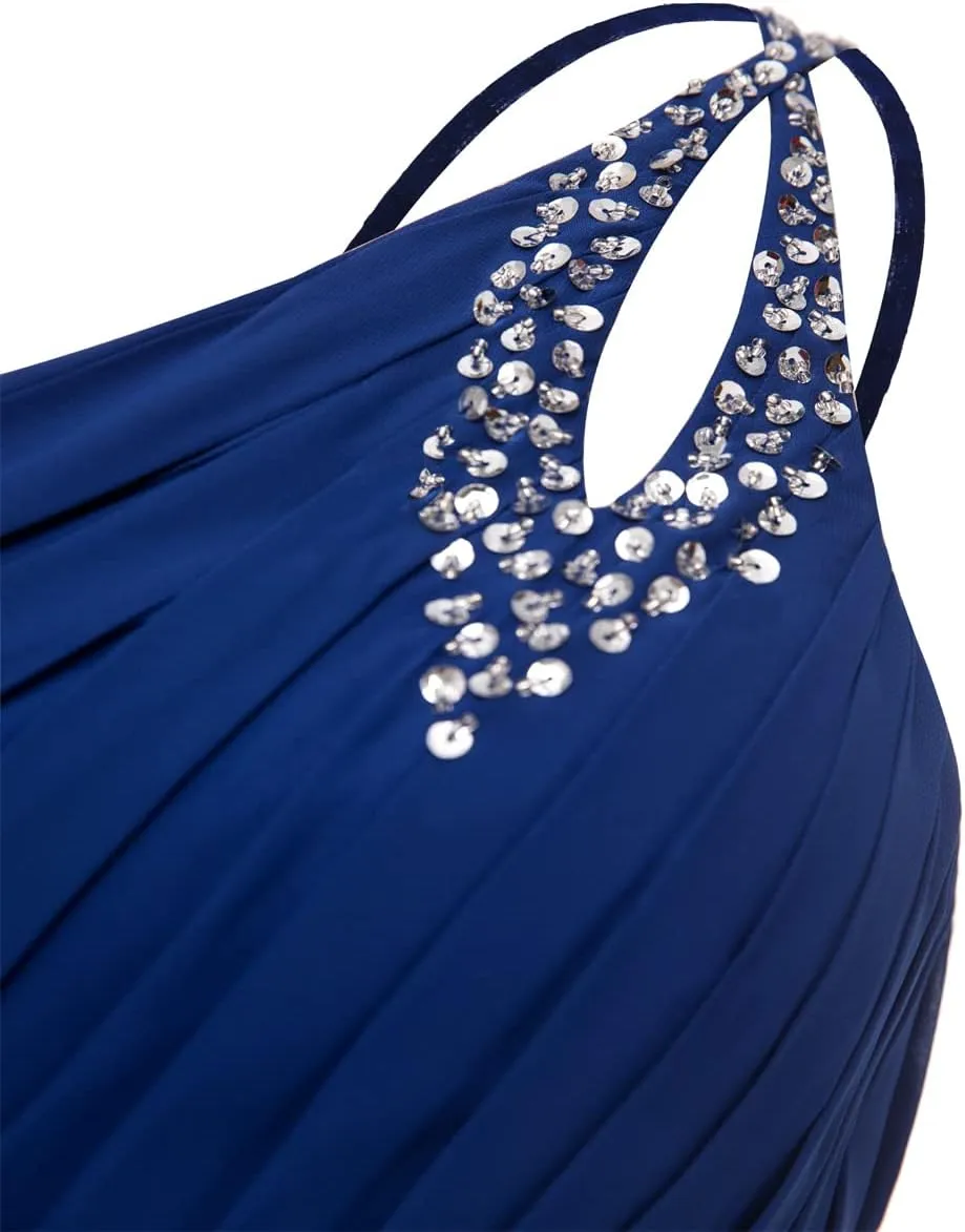Kivary Long A Line Beaded One Shoulder Formal Corset Prom Evening Dresses