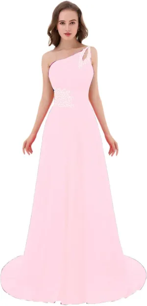 Kivary Long A Line Beaded One Shoulder Formal Corset Prom Evening Dresses