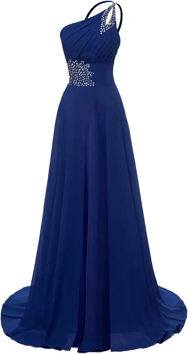 Kivary Long A Line Beaded One Shoulder Formal Corset Prom Evening Dresses