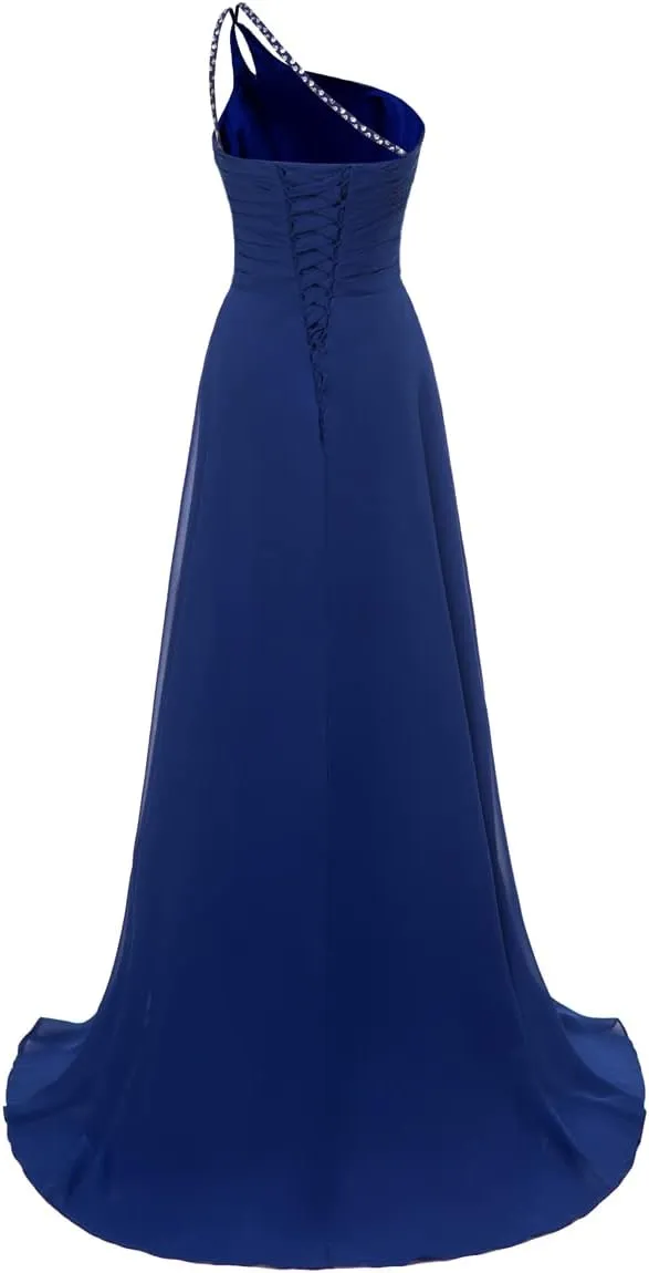 Kivary Long A Line Beaded One Shoulder Formal Corset Prom Evening Dresses