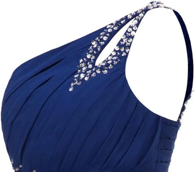 Kivary Long A Line Beaded One Shoulder Formal Corset Prom Evening Dresses